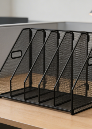 5-Section Vertical Metal Magazine Holder Black
