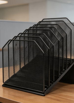 7-Section Inclined Metal Mesh File Sorter Black