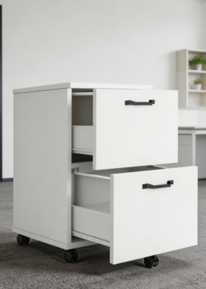 2-Drawer White Wood Rolling File Cabinet