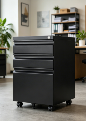 3-Drawer Black Metal Rolling File Cabinet with Lock