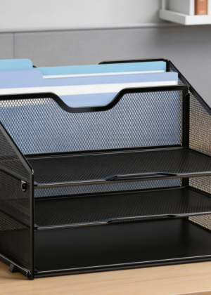 3-Tray & 2-Section Mesh Desk File Organizer