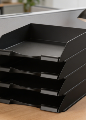 4-Pack Black Stackable Paper Trays
