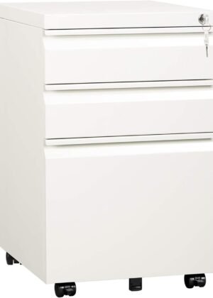 3-Drawer White Mobile File Cabinet Assembled Except Casters