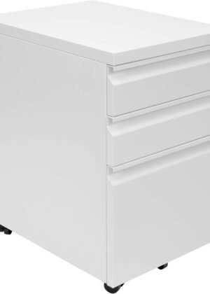 3-Drawer White Rolling File Cabinet with Lock No Assembly