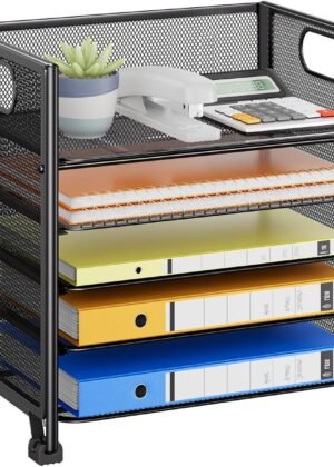 5-Tier Black Metal Mesh Letter Tray Organizer