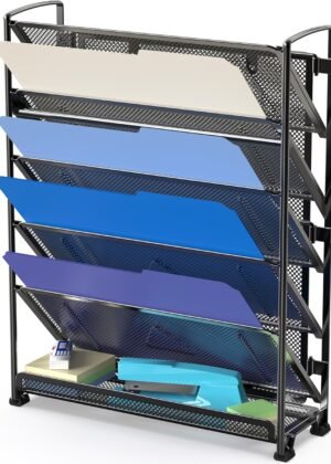 6-Tier Black Wall Mount Letter Tray Organizer