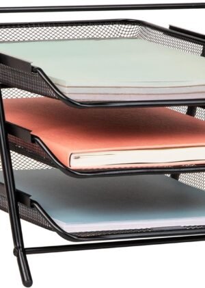 3-Tier Black Metal Mesh Paper Tray