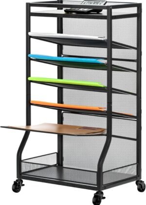 7-Tier Rolling Wood/Metal File Cart with Sliding Trays