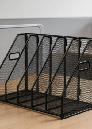 5-Section Vertical Metal Magazine Holder Black